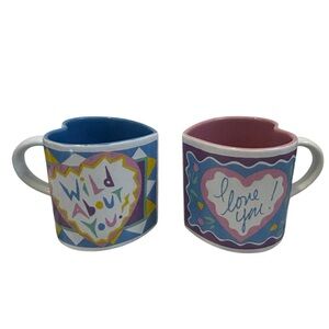 1993 HEART SHAPED MUG SET FIGI GRAPHICS WILD ABOUT YOU & I LOVE YOU VINTAGE